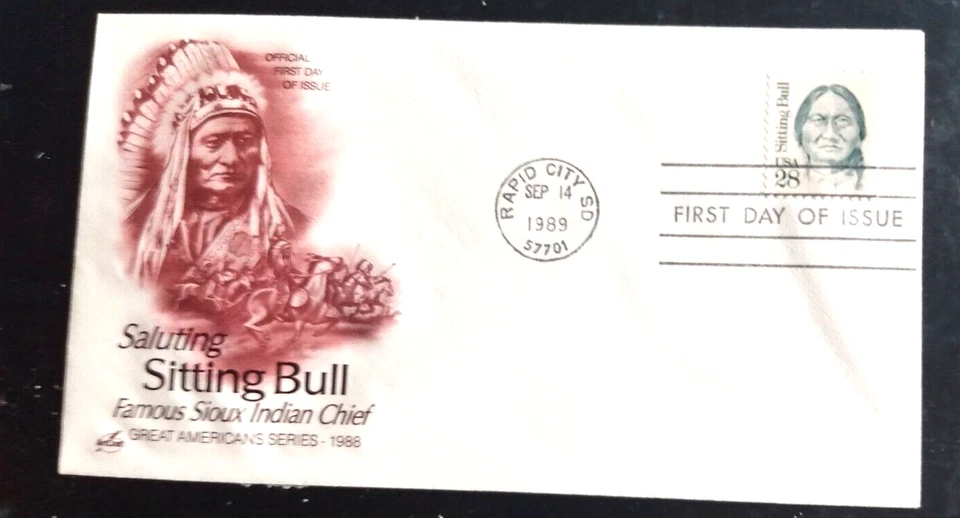 SITTING BULL CUSTER'S LAST STAND SIOUX INDIAN LEADER 1989 ARTCRAFT CACHET FDC UN - Image 1 of 1
