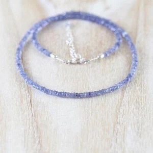 Wow Tanzanita Calidad AA 3-4mm. Collar de piedras preciosas con cuentas facetadas Rondelle 18" - Imagen 1 de 10