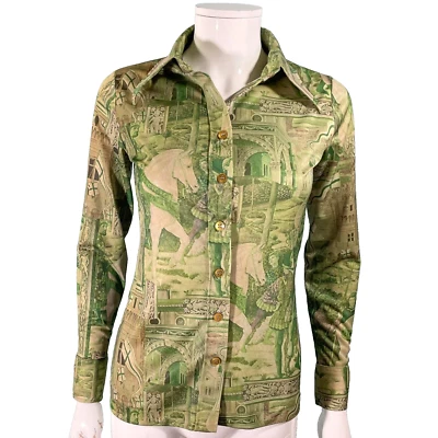 Blusa Discoteca Años 70 Renacimiento/Castillos Estampado Novedad, Este por Jason Silverstein XS Foto 1 de 4