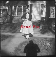 #SH04- g Vintage Plastic Photo Negative - Young Girl in Front of a House