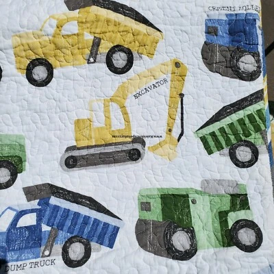 CONSTRUCTION 6pc Twin Quilt ~ Shams Bulldozer Excavator Cement Roller Dump Truck - Image 1 of 4