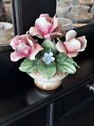 CAPODIMONTE Vintage Potted Flower Bouquet of Roses - Made In Italy (Sold As Is)