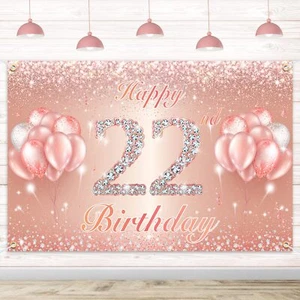 Happy 22nd Birthday Banner Backdrop - 22 Birthday Party Decorations Supplies ... - Picture 1 of 7