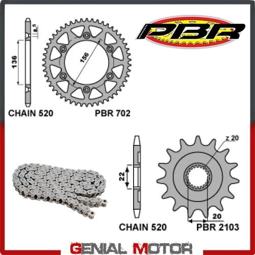 EK1420 Chain and Sprockets Kit 13 / 48 / 520 PBR GAS-GAS EC 450 F 2013 > 2015 - Imagem 1 de 2