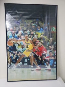 NBA Kobe Bryant vs. Michael Jordan Photo/Print On Nylon Canvas 24" X 36" Framed - Picture 1 of 1