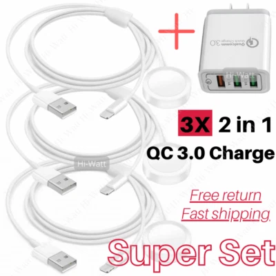 PACK 3 cables de carga magnéticos USB 2 en 1 para Apple iPhone Watch Series 1 2 3 4 Foto 1 de 4
