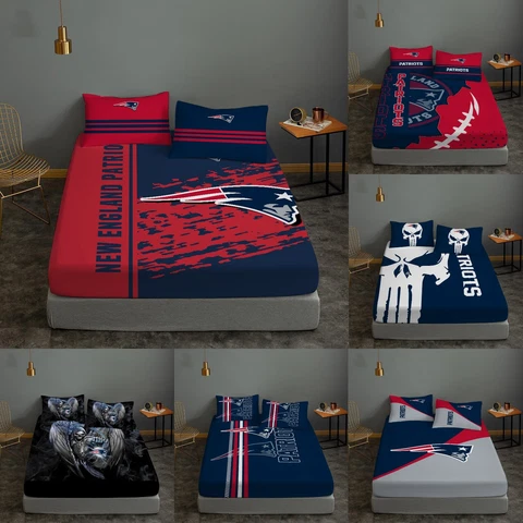 New England Patriots 3PCS Bed Sheet Set Fitted Sheet Pillowcases Deep Pocket Cover