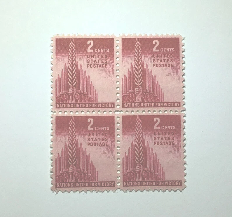 US 2 Cent Nations United for Victory 1943, Scott #907, block of 4, MNH VF. - Image 1 of 1