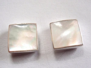 Mother of Pearl Square 925 Sterling Silver Stud Earrings 7mm Square - Picture 1 of 4