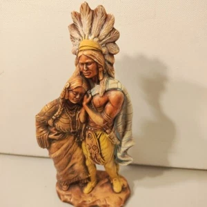 Vintage Native American Couple Indian Chief & Woman Statue Porcelain Resin 8" H - Picture 1 of 13