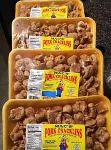 Mac's pork cracklins/chicharrones caseros fried out pork fat 8 oz X 4 Trays= 2Lb - Picture 1 of 7