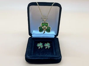 Kleeblatt & Keltenkreuz Irish Blessing 925 Silber & Emaille Halskette & Ohrringe. - Bild 1 von 10