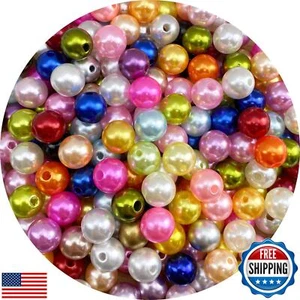 Tingoons 200pcs 10mm Pearl Beads with Hole Round Loose Luste Craft Beads for - Picture 1 of 5