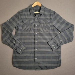 PrAna Ascension Button Down Shirt Men’s M Gray Colorblock Stripe Outdoor Fishing - Picture 1 of 15