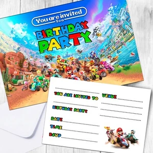 Mario Kart World Invitaciones Fiesta de Cumpleaños Invitaciones y Sobres ESCRIBIR EN - Imagen 1 de 1