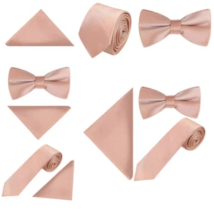 Pastel Rose Gold Tie pocket square Bow tie Hanky Wedding formal Prom Races - Picture 1 of 20