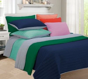 Brandon Cotton Embroidered Striped Reversible Quilt & Pillow Sham Bedding Set - Picture 1 of 8