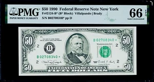 $50 1990 Federal Reserve * Star Note New York Fr#2124-B* PMG 66 EPQ Gem UNC - Picture 1 of 3