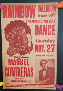 Vtg. Woolever Press Poster Manuel Contreras Orchestra Rainbow Ballroom Fresno