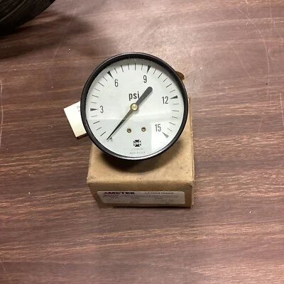 AmTek USG   Pressure Gauge Back Conn. 1/8" NPT  1.5 "-  (0-15 psi) E74 - Image 1 of 2