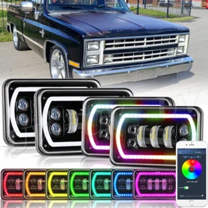 For Chevy C10 Pickup truck 1980-1986 RGB Halo 4x6" LED Headlights DRL Hi/Lo Lamp - Bild 1 von 10