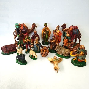 Vintage 1970s Atlantic Mold 19 Piece Nativity Set Beautiful Hand Painted Signed - Picture 1 of 21