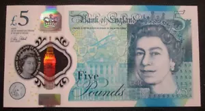 Gran Bretaña GB Reino Unido - ""£5 ~ cinco libras"" nuevo billete de polímero 2016 (a) - Imagen 1 de 9