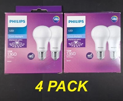 4 x Philips 12W LED Light Globes Bulbs E27 Screw ES Daylight 6500K 1360Lm - Image 1 of 4