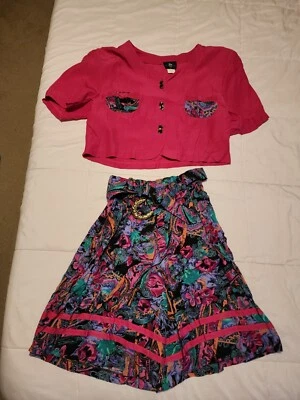 Conjunto Camisa y Corto Hans Vintage Viaje Mundial Años 80 Colores Brillantes Talla L Hecho en EE. UU.  Foto 1 de 4