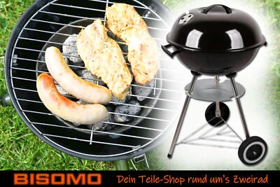 BISOMO XXL Kugelgrill Grill mit Grillgutablage Holzkohlegrill Räder Ø 44 x 70cm tragbar