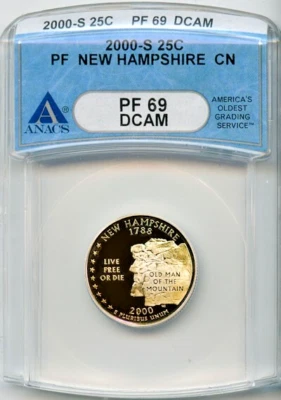 2000-S 25c New Hampshire State Quarter PF 69DCAM ANACS # 1505068 + Bonus - Image 1 of 2