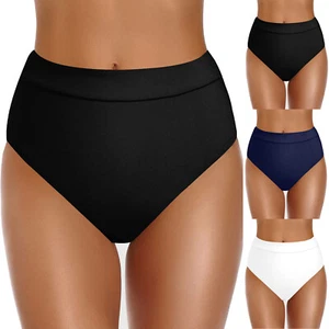 Women High Waisted Bikini Bottoms High Cut Swim Bottom Full Coverage Swimsuit - Picture 1 of 20