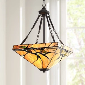 Budding Branch Bronze Pendant Chandelier 17" Wide Rustic Glass 3-Light Fixture - Picture 1 of 8