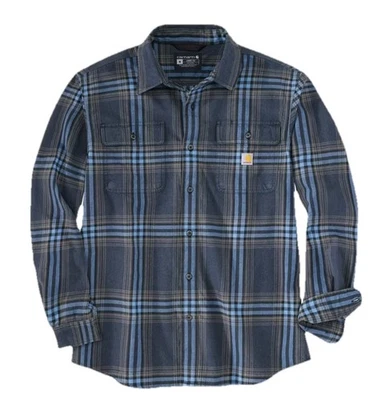 Camisa Carhartt Hombres 3XL Alta Franela a Cuadros Calce Suelto Peso Pesado Manga Larga Azul Marino Foto 1 de 4