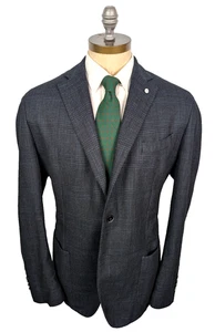 L.B.M. 1911 Cotton & Wool Blue Plaid Check Jacket 58R IT 48R US Dual Vent Italy - Picture 1 of 8