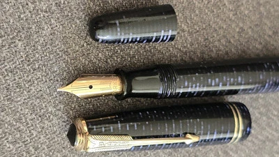 Parker Vacumat Fountain Pen- 1945 AZURE BLUE Striped 1944 14k NIB - E+ Resorted - Image 1 of 4
