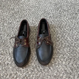 Scarpe da barca Sperry da uomo TopSider in pelle nera marrone taglia 11 M casual nautiche - Foto 1 di 10