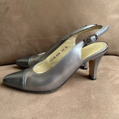 Salvatore Ferragamo Tacones Con Cordones Para Mujer Talla 6.5B Cuero Gris Plateado Puntera Foto 1 de 4