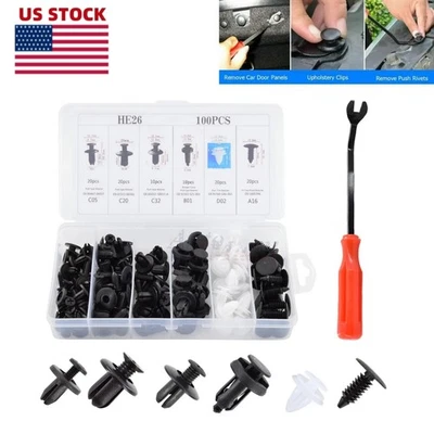 Kit de 100 piezas de clips de retención de parachoques remaches de coche sujetadores con herramienta removedora Foto 1 de 4