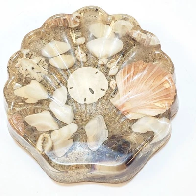 Винтажная морская раковина гребешок люцит смола акриловое мыло блюдо безделушка морские раковины 4,5 дюйма - Изображение 1 из 4