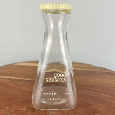 Mezclador de vidrio vintage cuadrado Good Seasons para aderezo para ensaladas botella jarra Foto 1 de 4