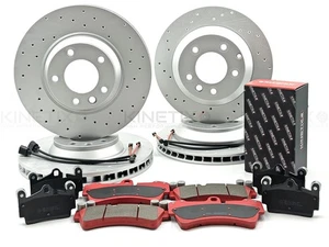 FOR Q7 CAYENNE TOUAREG FRONT REAR CROSS DRILLED BRAKE DISCS PADS WIRE SENSORS - Picture 1 of 15