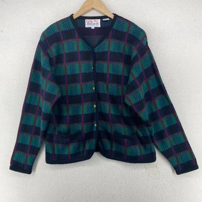 Suéter TALLY HO L Cárdigan Cuadros Botones Dorados Vintage Verde Foto 1 de 4