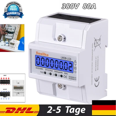 Contatore trifase LCD calibrato per guida DIN 3 fasi 380V contatore di corrente 4 fili - Immagine 1 di 4