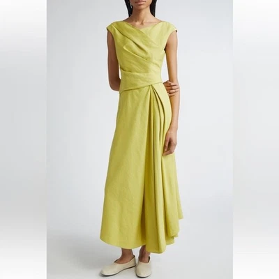 Vestido Lafayette 148 New York Envolvente Frontal Seda Lino Chartreuse Talla 8 $1,498 Nuevo con Etiquetas Foto 1 de 4