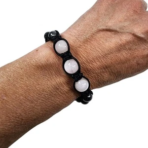 Rose Quartz Hematite Polished Beaded Adjustable Bracelet 14.8 grams - Picture 1 of 2