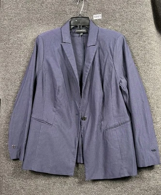 Chaqueta Blazer Lane Bryant Mujer Talla 16 Azul Marino Rayas Un Botón Cierre Carrera Foto 1 de 4
