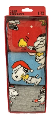 Bioworld Peanuts Snoopy Woodstock Holiday Crew Socks 3 Pairs Men 8-12 Size Style - Image 1 of 4
