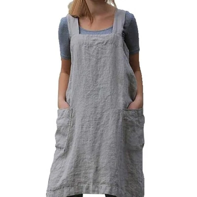 Cotton Linen Apron Cross Back Apron for Women with Big Pockets Square Pinafor. - Image 1 of 4