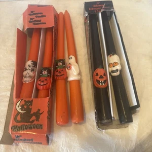 Candele Halloween vintage 10" con conici in rilievo NOS. Fantasma, gatto nero, teschio. - Foto 1 di 8